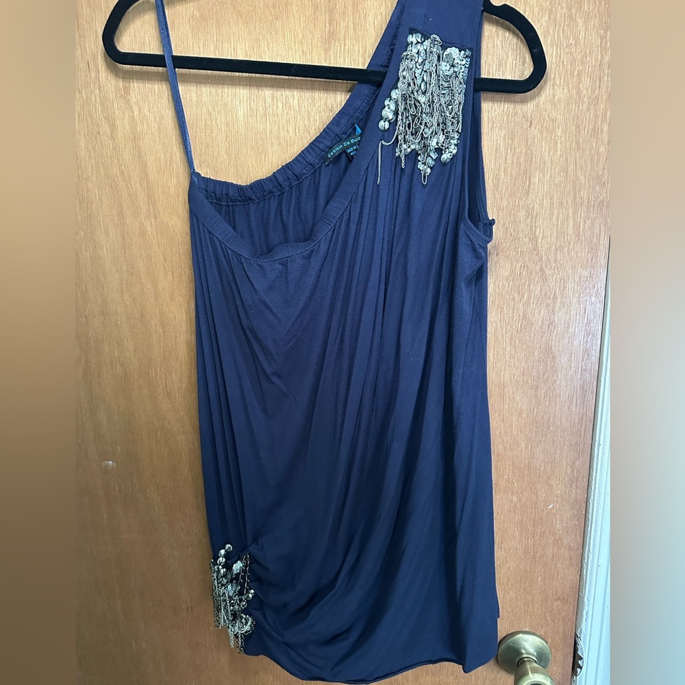 Elegant Navy Blue Embellished Tank Top